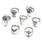 Retro Boho Flower Ring Sets Vintage Purple Crystal Knuckle Midi Rings For Women Beach Anillos Punk Jewellery