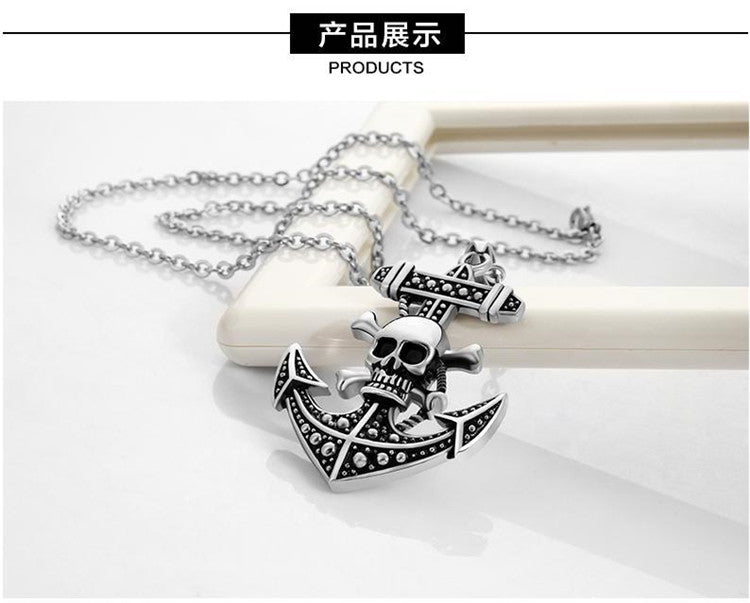 Retro punk men Anchor necklace fashion jewelry stainless steel skull cross pendants necklaces vintage male accessories gift