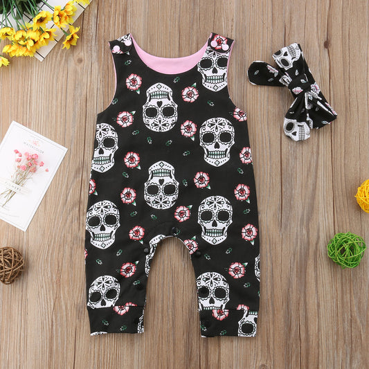 Brand New Halloween Casual Infant Baby Boy Girl Skull Romper Sleeveless