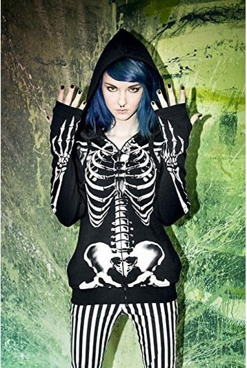 Gothic Punk Women Skull Skeleton Hoodies,Long Sleeve