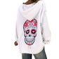 Hot Sale Women Ladies Fashion Long Sleeve Skull Print Hooded Pullover