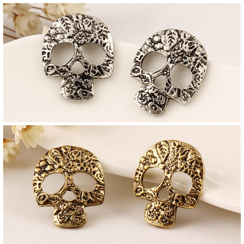 Hot Women's Fashion Maxi Statement Earrings Bijoux Wild Personality Vintage Retro Skull Stud Earrings For Women Jewelry