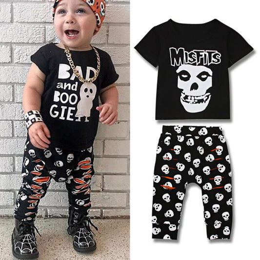 Ins Baby Halloween Outfits Skeleton Bone T-shirt Tops Pants Clothing Set Halloween Costume For Baby Girl Boy