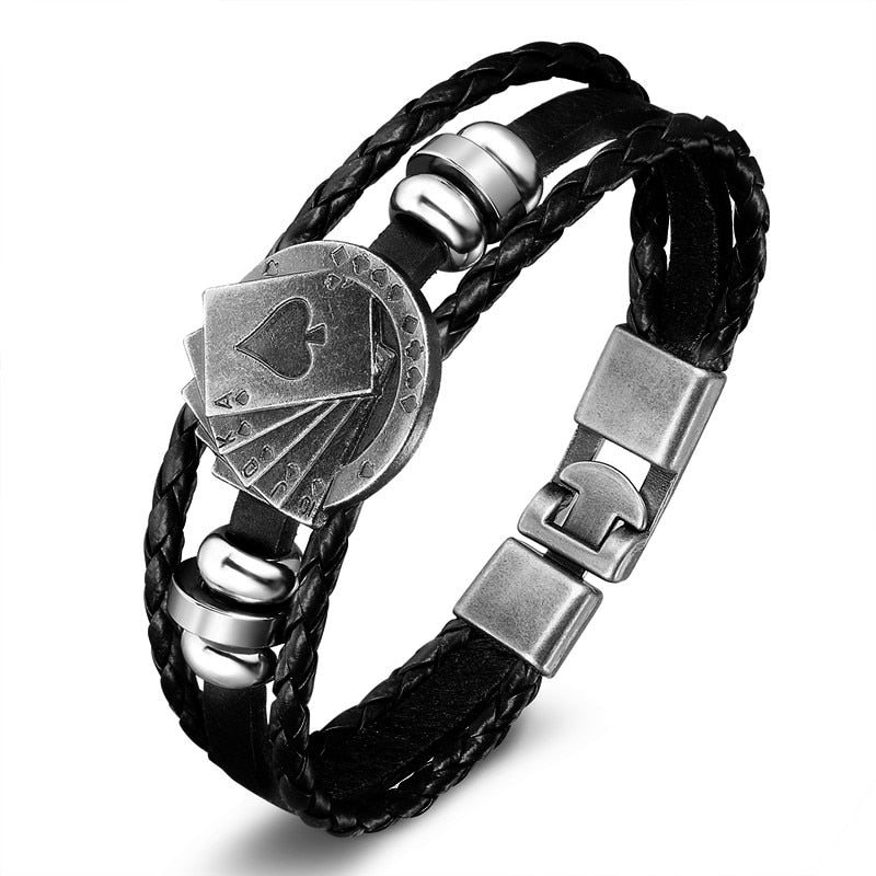 New Fashion 3 layer Leather Skull Bracelets&Bangles Handmade Round Rope Turn Buckle Bracelet For Women Men Charm bracelet