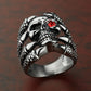 New Men'S Retro Gothic Skull Biker Metal Ring With Red Eyes Stainless Steel Fashion Color Punk For Men Us Ring Size 6C0297