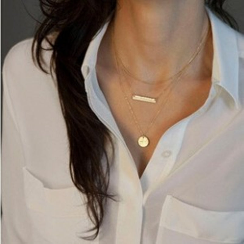 New Women Fashion Gold Color 3 Layers Chain Necklace Hollow Out Triangle Long Pendant Necklaces Jewelry Free shipping