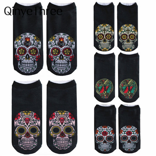 New arrival Women Low Cut Ankle Socks Funny Skull 3D Printing Sock Cotton Hosiery Gothic Punk Shantou Printed Sock