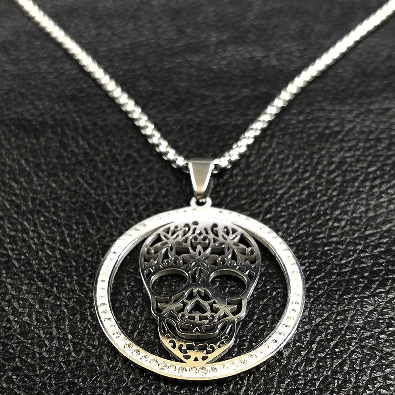 Skull Crystal Stainless Steel Necklace