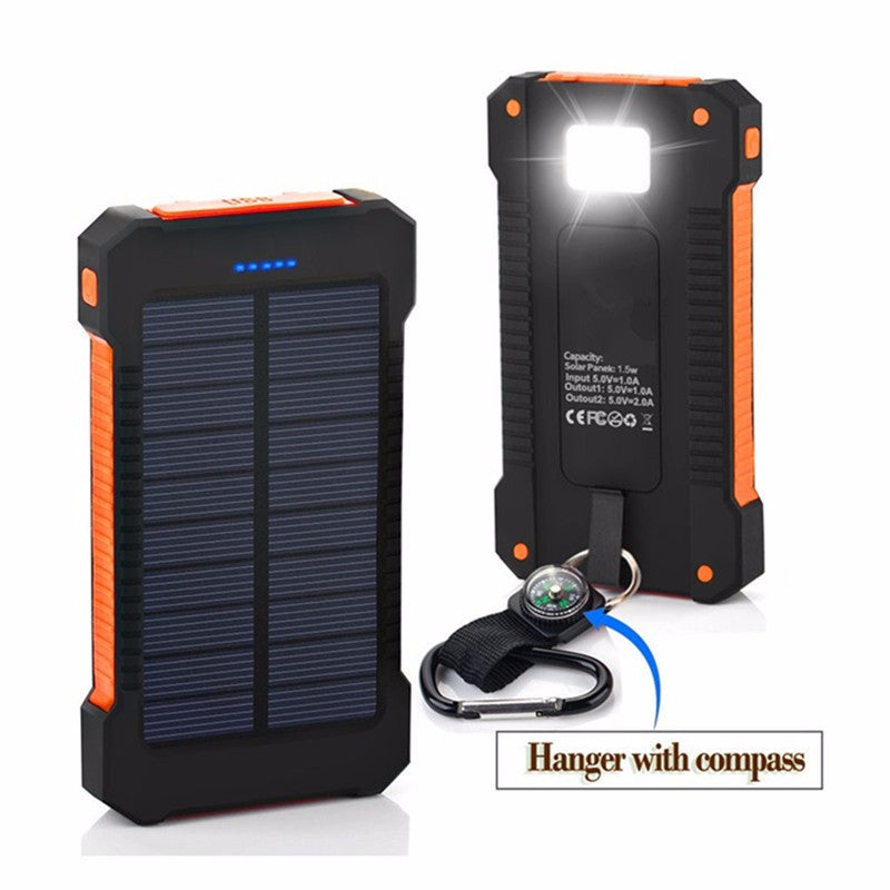 Solar Panel Portable Waterproof Power Bank 18000mah Dual-USB Solar Battery PowerbankPortable Cell Phone Charger