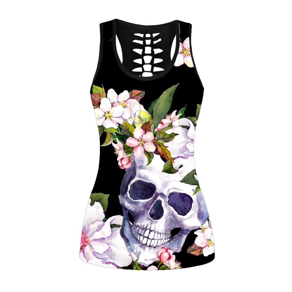 Summer Cool Rose Skull Print Women Tank Tops Black