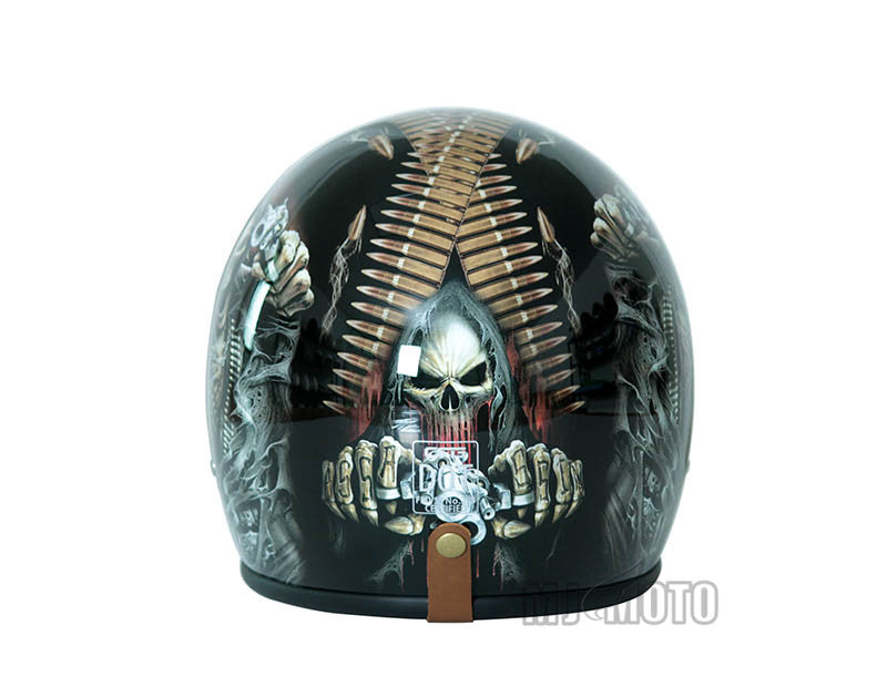 Unique custom Fiberglass motorcycle Double gun skull helmet 3/4 open face Retro motorcycle Capacete Casco DOT