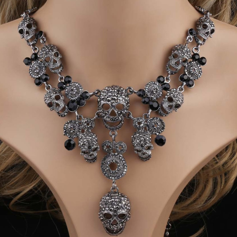 Skull Pendant Crystal Chokers Skeleton Necklaces