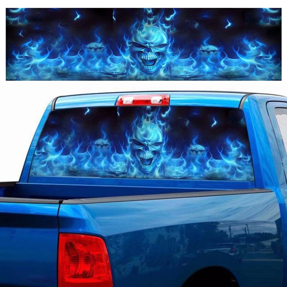 Universal Car Sticker 135*36cm Burning Skull Rear Window Sticker