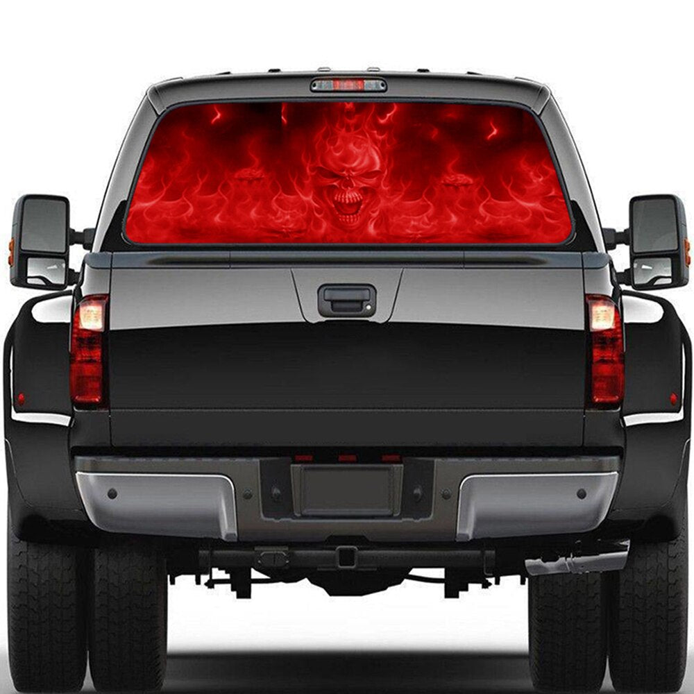 Universal Car Sticker 135*36cm Burning Skull Rear Window Sticker