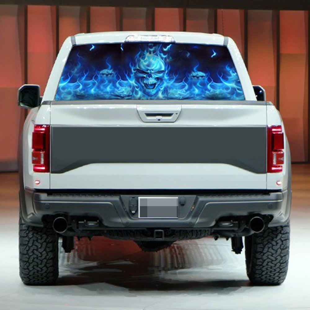 Universal Car Sticker 135*36cm Burning Skull Rear Window Sticker