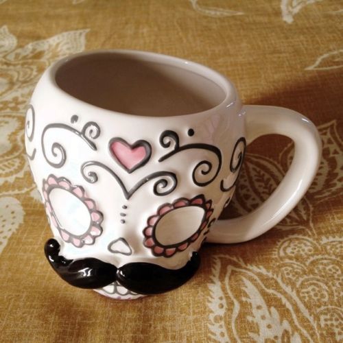 Ceramic Sugar Skull Teacup and Spoon & Leaf Tea Infuser
