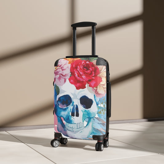 Floral skull Suitcases, rose skull gothic luggage suitcase, skeleton Halloween skull suitcase luggage