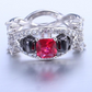 Red Zircon Black Gold Filled Cross Punk Skeleton Skull Rings Demon Women's Ring
