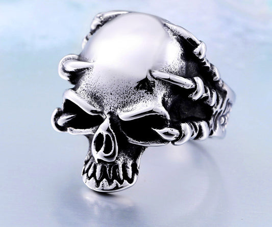 316L Stainless Steel Jewelry Men's Gothic Punk Claw Thingking Skull Skeleton Rings BR8-049 US Size