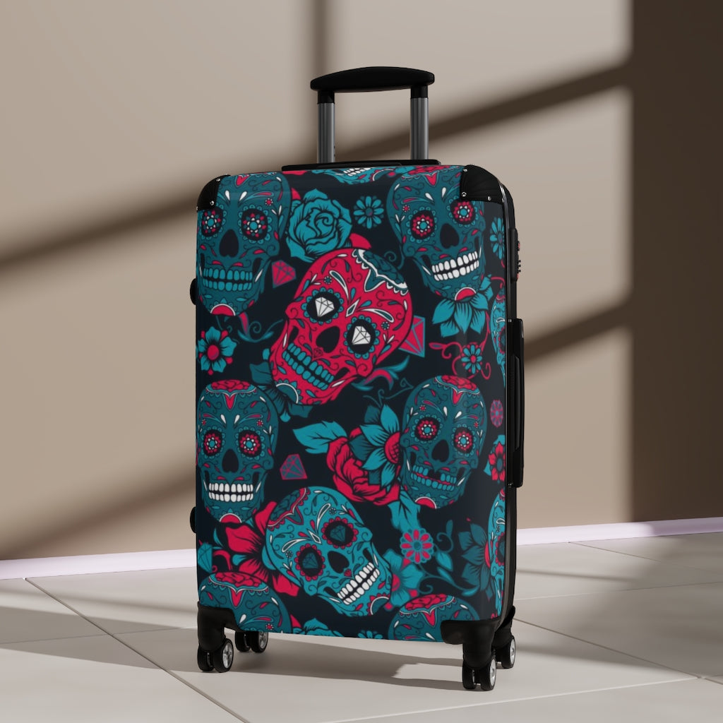 Dia de los muertos sugar skull Suitcases, sugar skull luggage, day of the dead skull skeleton suitcases luggae