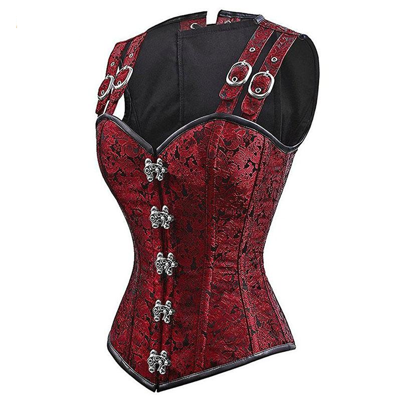 Steampunk Corset and Bustier Red Brocade Sexy Cupless Vest Corset Gothic Waist Corsets Steel Boned Cosplay Clothing