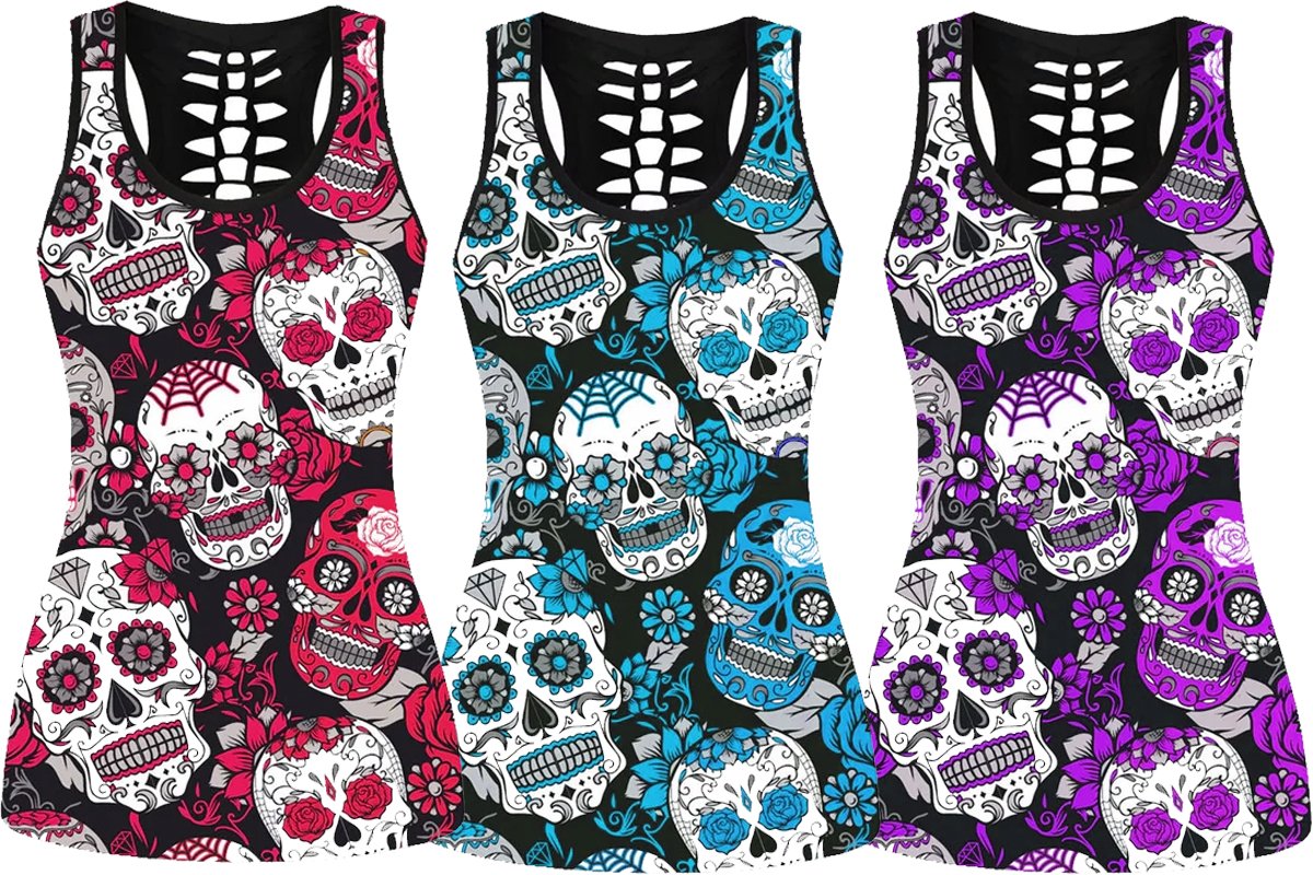 Sugar skull All-Over Print Women's Back Hollow Tank Top
