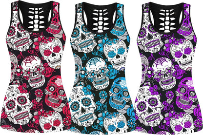 Sugar skull All-Over Print Women's Back Hollow Tank Top