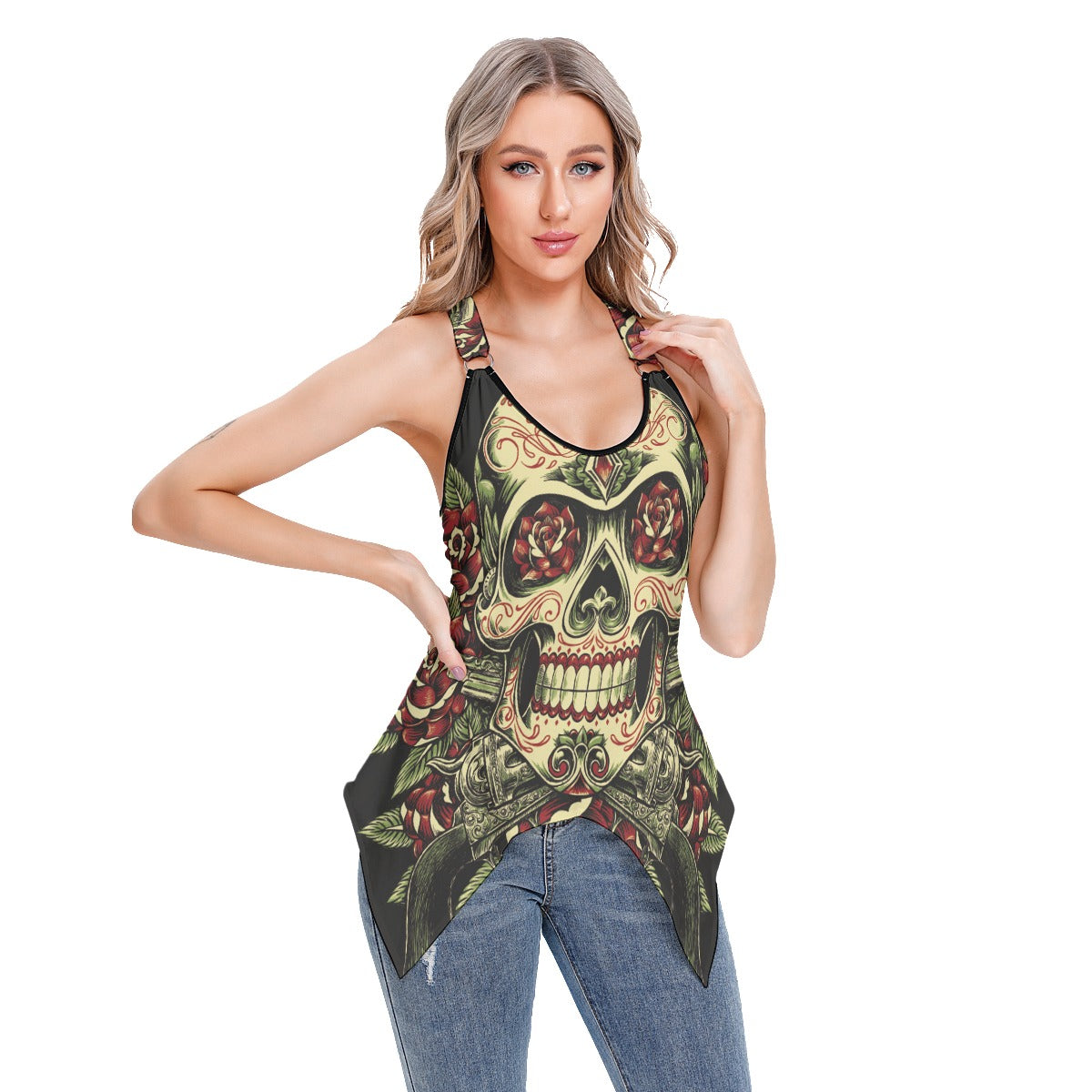 Day of the dead sugar skull Women's Skinny Sport Tank Top