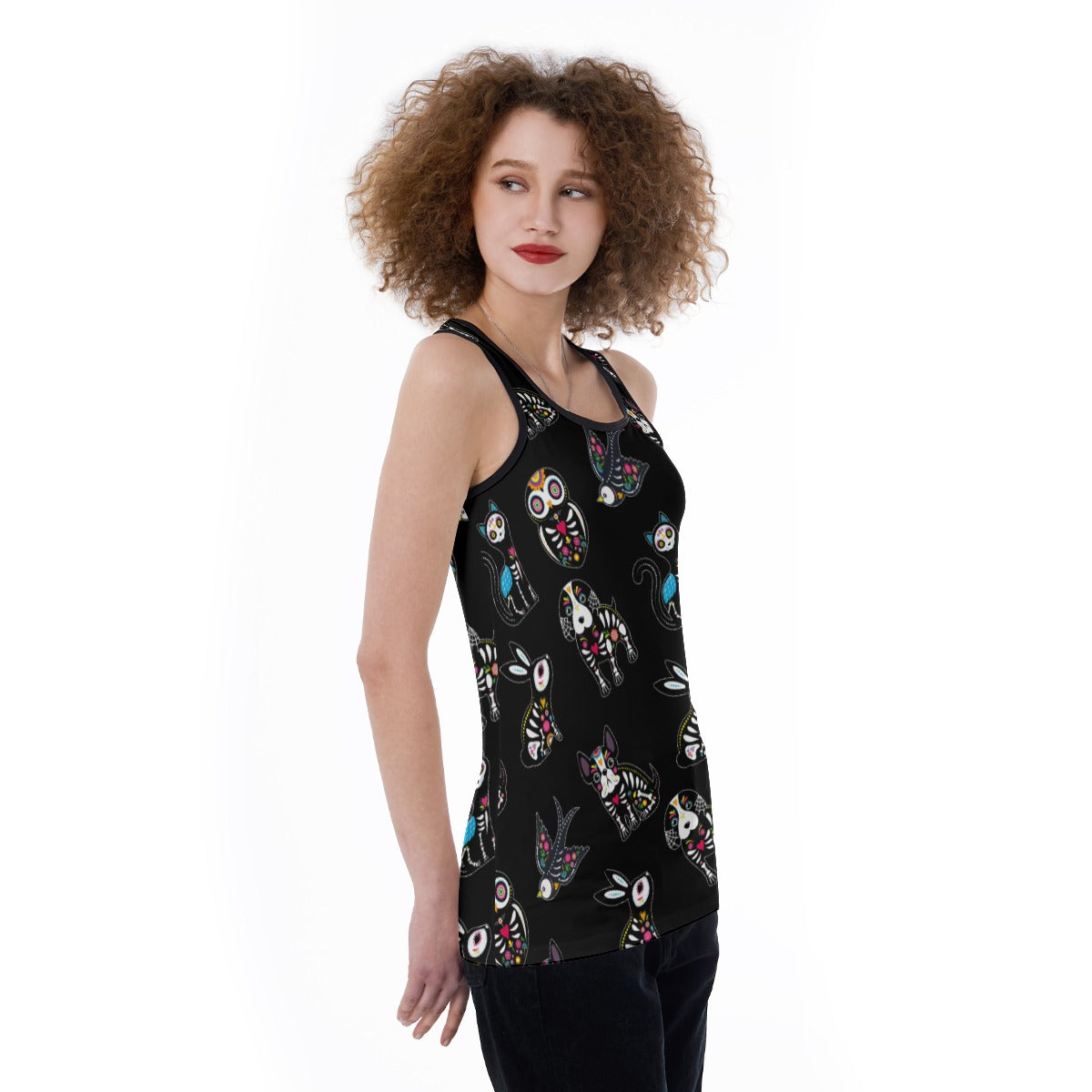 Sugar skull Dia de los muertos animal Women's Back Hollow Tank Top