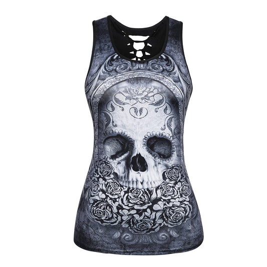 Summer 3D Vests Back Hollow Out Sexy Tops Camisole Sexy Skull Punk Tops Brand Clothing Shirt