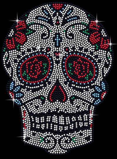 2pc/lot  Rose Day Of The Dead Candy Skull  Rhinestone Applique