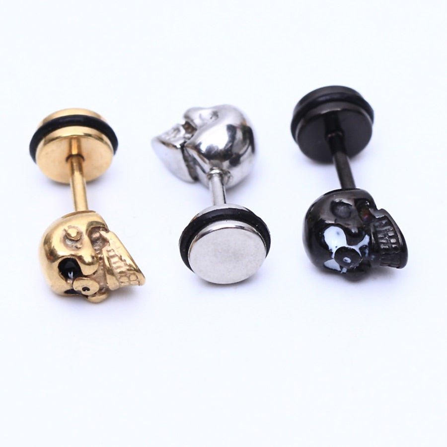 2pcs Fashion Earrings Stainless Steel skull earrings for Men Women Piercings skeleton Studs earring Body Jewelry