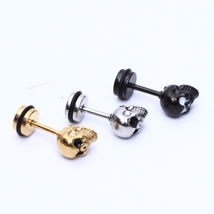 2pcs Fashion Earrings Stainless Steel skull earrings for Men Women Piercings skeleton Studs earring Body Jewelry