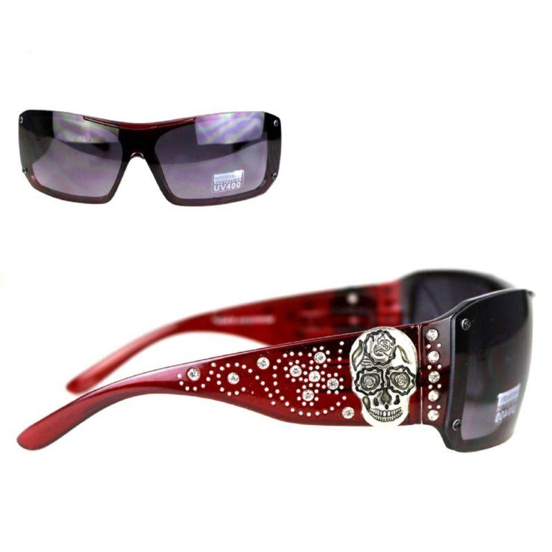 Montana West Sugar Skull Collection Sunglasses Red/Silver