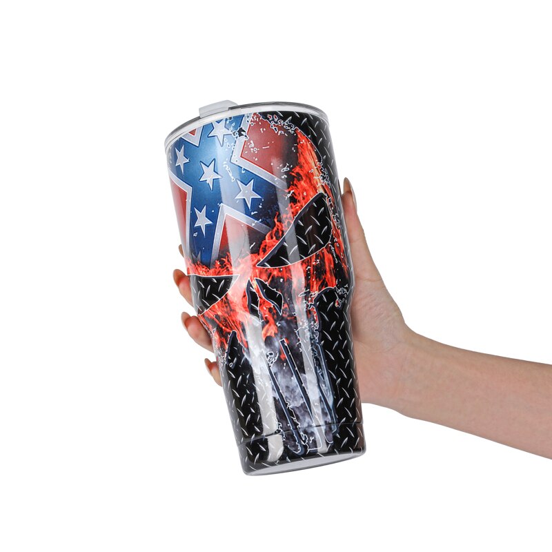 30oz America Skull Thermos Mug Vacuum Flask Stainless Steel tumbler Mug