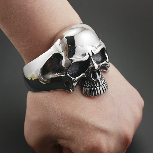 316L Stainless Steel Huge Heavy Skull Mens Biker Rocker Punk Bracelet Bangle Cuff