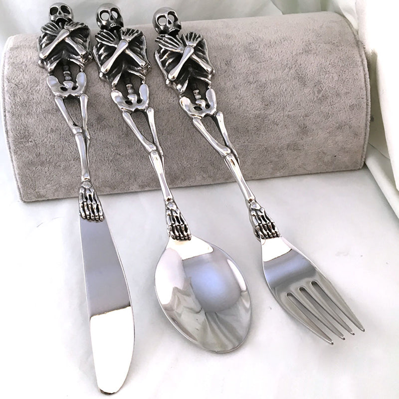 316L Stainless Steel Skull Fork/Spoon Tableware Cutlery Spoon Fork Sets Dining Forks Bento Accessories Kitchen Goods Garfo