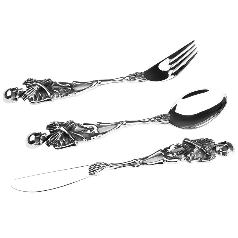 316L Stainless Steel Skull Fork/Spoon Tableware Cutlery Spoon Fork Sets Dining Forks Bento Accessories Kitchen Goods Garfo