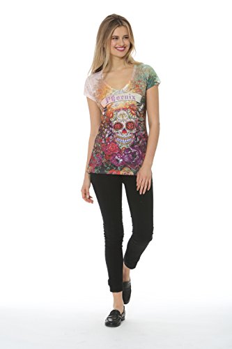 Sweet Gisele Womens Phoenix Souvenir Sugar Skull Day Of The Dead Graphic Printed T Shirt Top