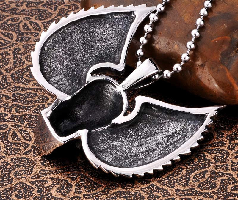 Stainless Steel Skull Pendant Necklace For Man Punk wing Jewelry good detail choker