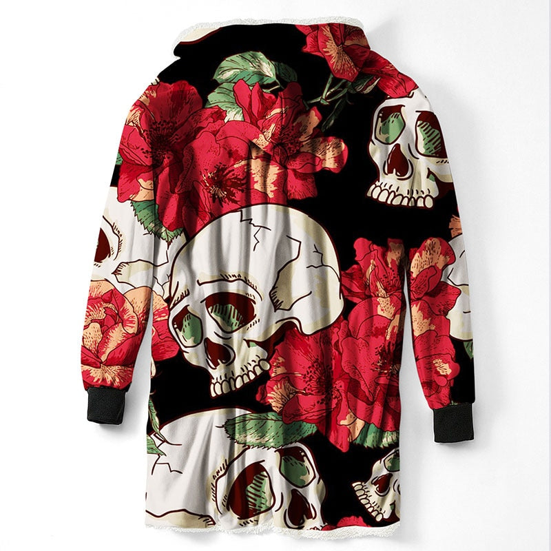 3D Rose Sugar Skull Blanket Hoodie