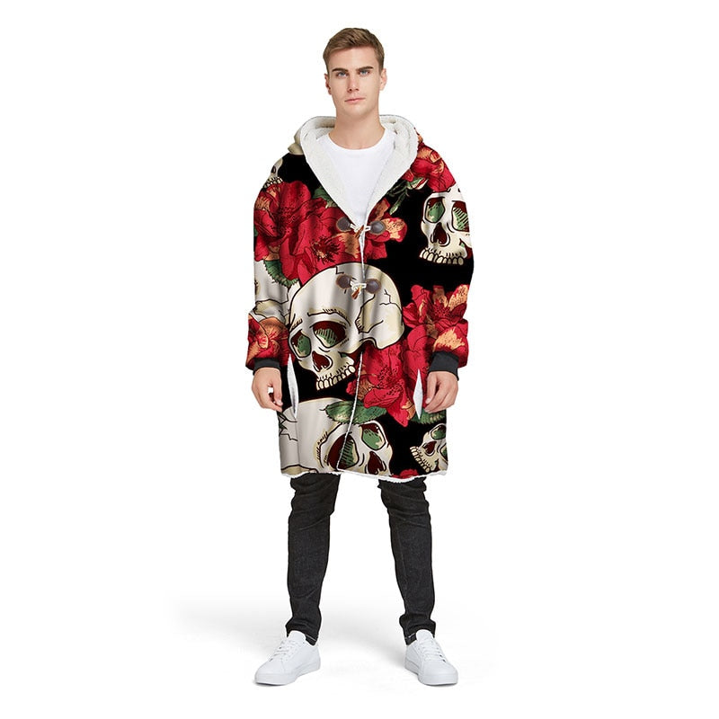 3D Rose Sugar Skull Blanket Hoodie