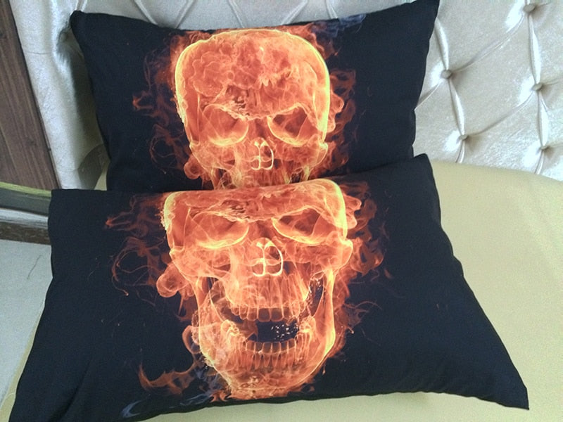 3D Skull Bedding sets Fire Skull head 3pcs Bed Linen Duvet Cover