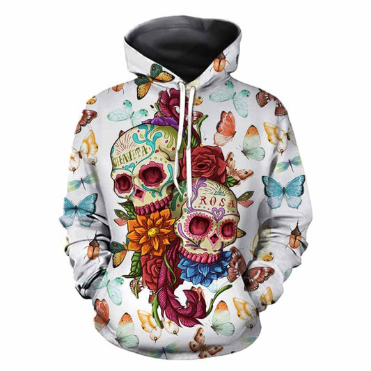 3D Skull Butterfly Rose Men Hoodies Sweatshirts