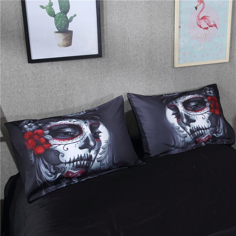 3D Sugar Skull Bedding Set Black Duvet Cover with Pillowcase