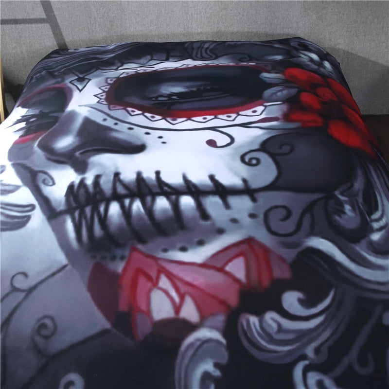 3D Sugar Skull Bedding Set Black Duvet Cover with Pillowcase