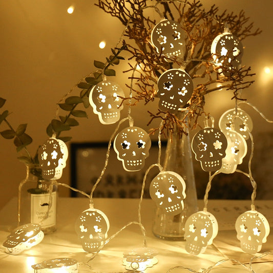 3M 20Leds White Hollow iron Skull LED String Lights Halloween