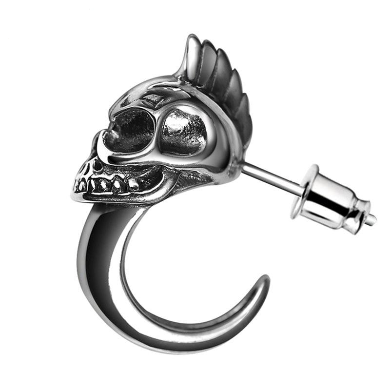 925 Sterling Silver Skull Stud Mens Earrings Vintage Black Earring Men Punk Skeleton Studs For Men Biker Jewelry 1pcs