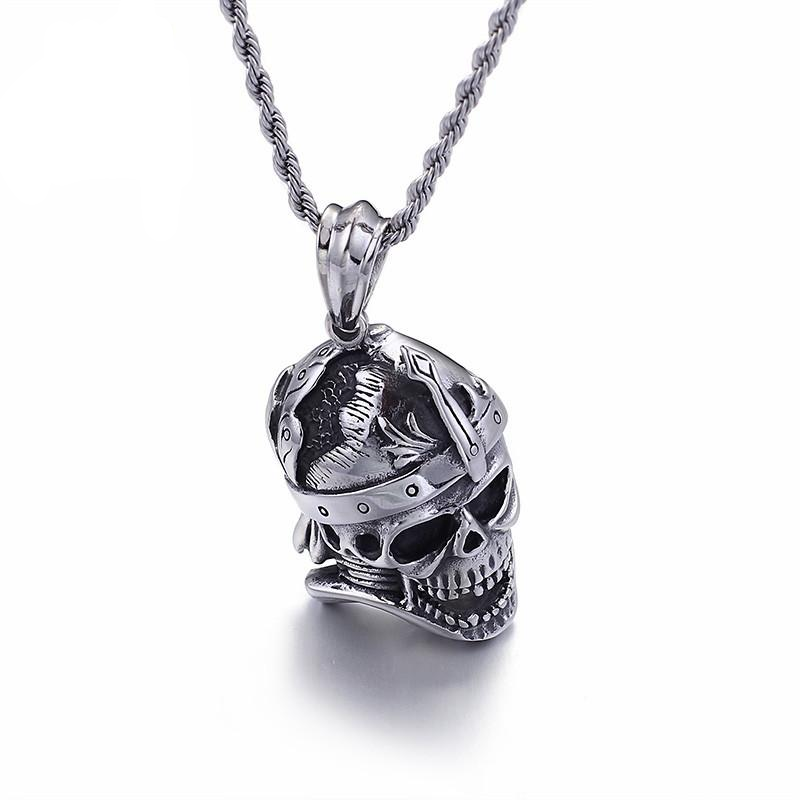 New Real Stainless Steel Viking Skull Pendant Necklace For Men Punk Good Quality Steel Metal Skull Biker Jewelry Gifts