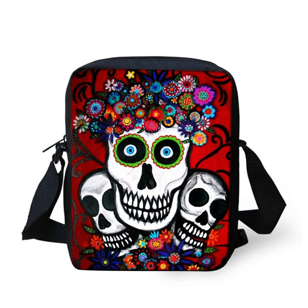 Small Cartoon Women Cross Body Bags Cool Sugar Skull Pattern Ladies Casual Mini Shoulder Bags Female Messenger Bags